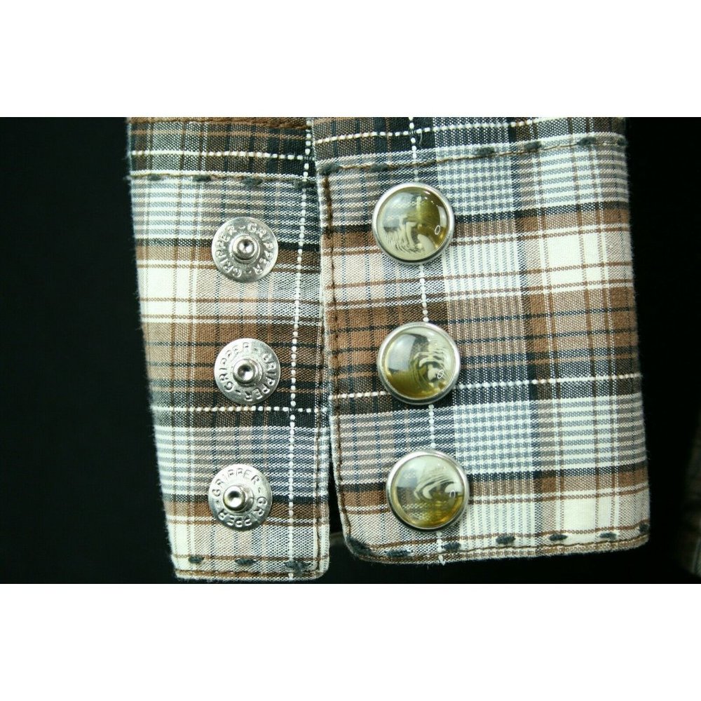 Wrangler Mens Sz XL Shirt Brown Western Plaid Marble Snap Stitch detail - Picture 6 of 10